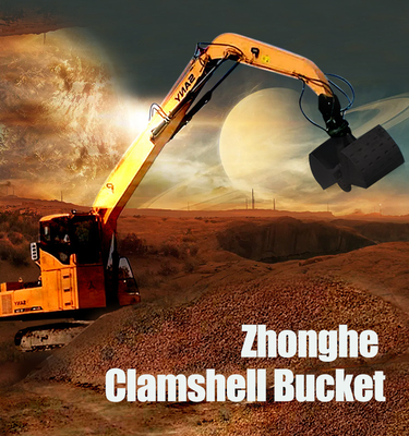 Bucket Clamshell Excavator Hidraulik, Bucket Clamshell Silinder Ganda Untuk Excavator